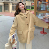 韩系减龄连帽双面羊绒大衣女2025秋冬季新款显瘦短款加厚呢子外套，女装毛呢外套，浙宝186