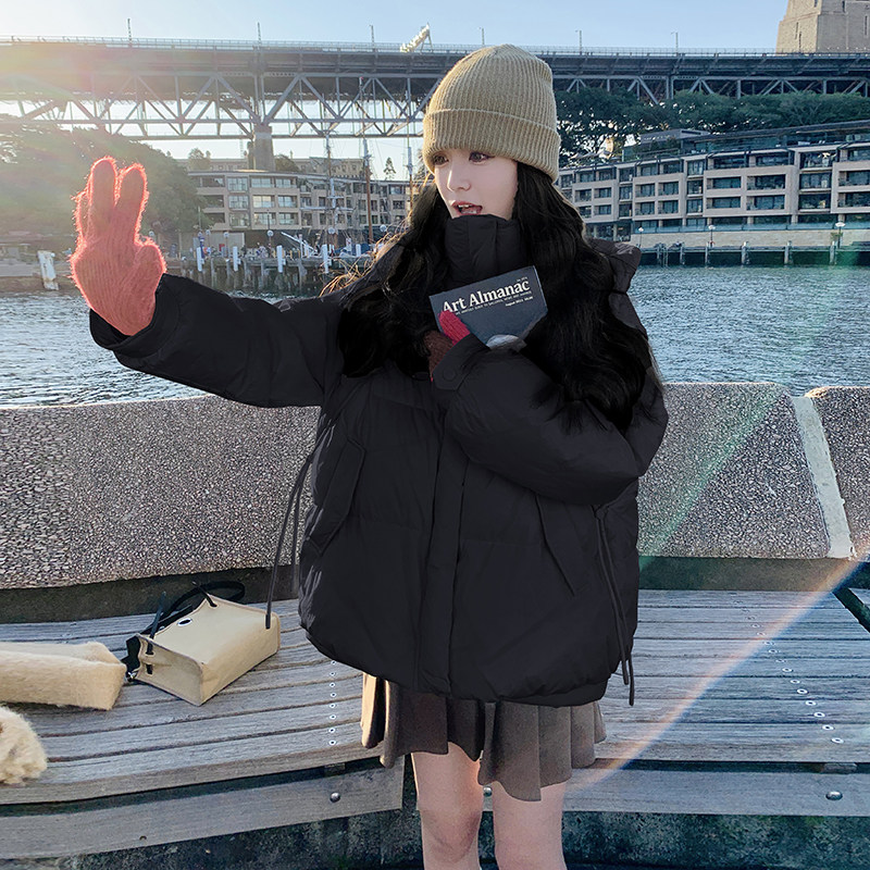 黄色拼接羊羔毛短款羽绒服女冬季2025新款小个子设计感白鸭绒外套,女装羽绒服,浙宝186