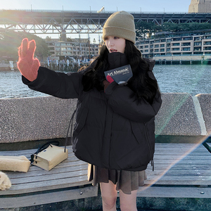 黄色拼接羊羔毛短款羽绒服女冬季2025新款小个子设计感白鸭绒外套
