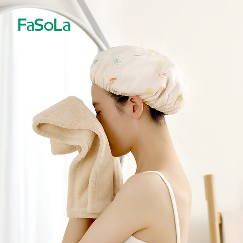 FaSoLa二合一浴帽加厚女吸水长短发速干头擦头发包头家用抗菌浴帽