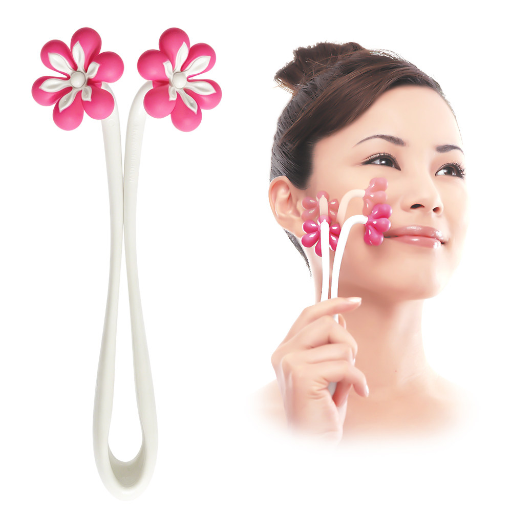 日本进口手动花朵脸部按摩器迷你滚轮瘦脸面部按摩小工具头皮按摩