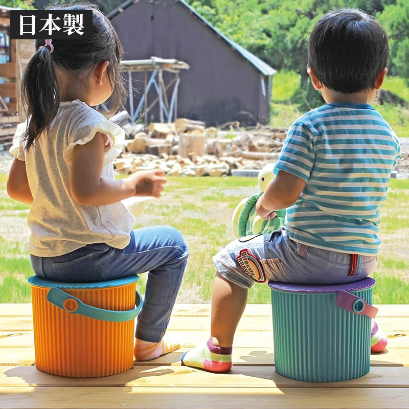 日本进口多功能收纳桶彩色储物桶收纳筐带盖可坐人桶凳储物凳水桶