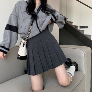 毛呢百褶裙女秋冬新款小个子高腰大码显瘦百搭A字半身裙胖mm短裙