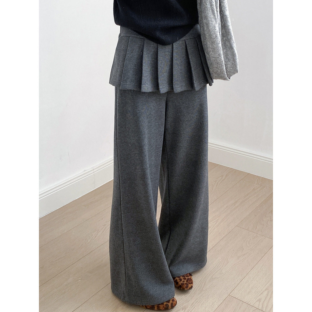 言双 假两件花边阔腿卫裤女冬季设计感百褶屁帘休闲长裤裙裤G8620,女装/女士精品,休闲裤,淘宝优惠券,粉丝福利购,淘宝优惠卷