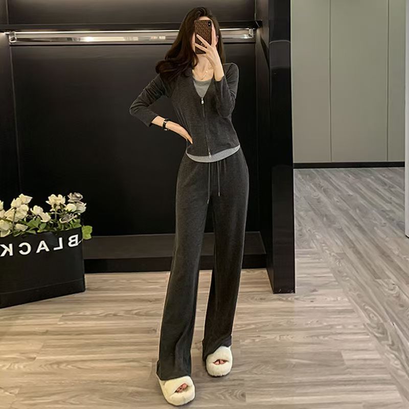休闲运动服套装女秋季2025新款盐系减龄网红爆款卫衣阔腿裤小个子