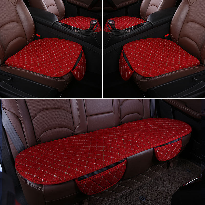 汽车坐垫夏季新款亚麻无靠背三件套防滑免绑透气单片前排单个座垫
