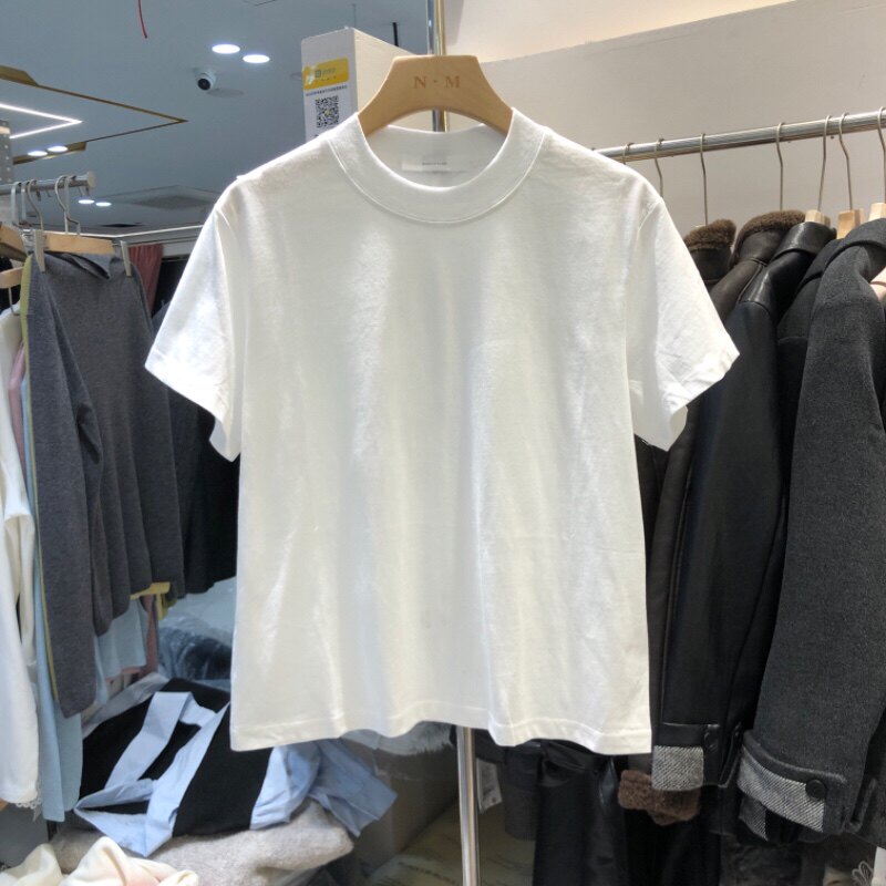 闰熙runxi54708春夏简约定制棉拼接立领短袖T恤女打底衫上衣图片