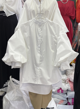 复古超夸张立体灯笼袖小立领直身版型衬衫2025新款设计感简约衬衣