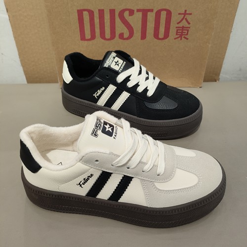 大东加绒德训鞋女鞋2025冬季新款潮流百搭皮面软底板鞋7501/3128