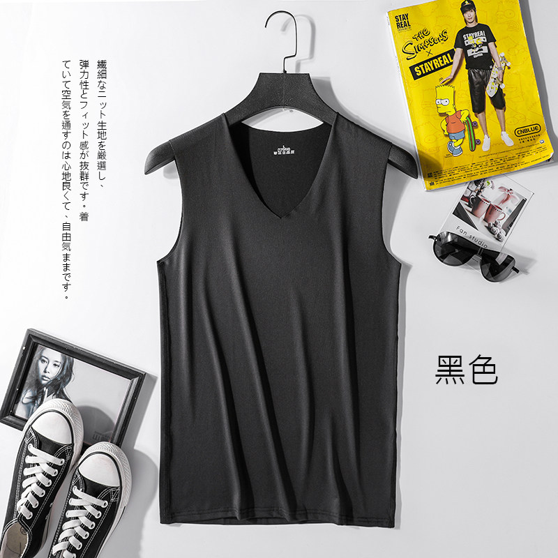 男士冰丝无痕V领背心潮牌无袖T恤修身型夏季健身运动紧身青年,男装T恤,星座1712-1