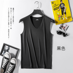 男士冰丝无痕V领背心潮牌无袖T恤修身型夏季健身运动紧身青年图片