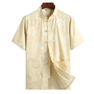 夏季唐装男中老年中国风男式汉服晨练服真丝套装民族服装YD8805图片