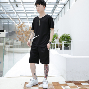 夏季新款韩版t恤短袖男两件套男士运动服男式休闲运动套装男潮图片