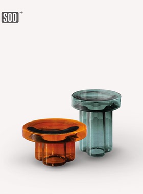 水波纹圆形玻璃茶几Soda CoffeeTable意大利边几彩色橱窗装饰百搭