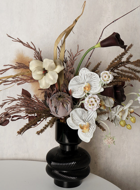 暗黑色系花艺摆件现代仿真花艺样板房客厅家居软装轻奢摆设