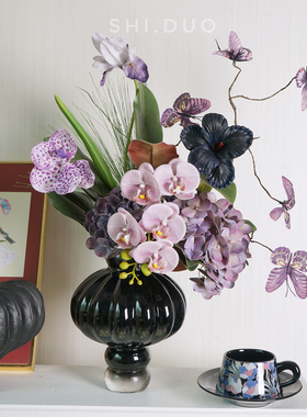 原创暗黑系仿真花花瓶插花家居店面装饰摆件空间花艺饰品