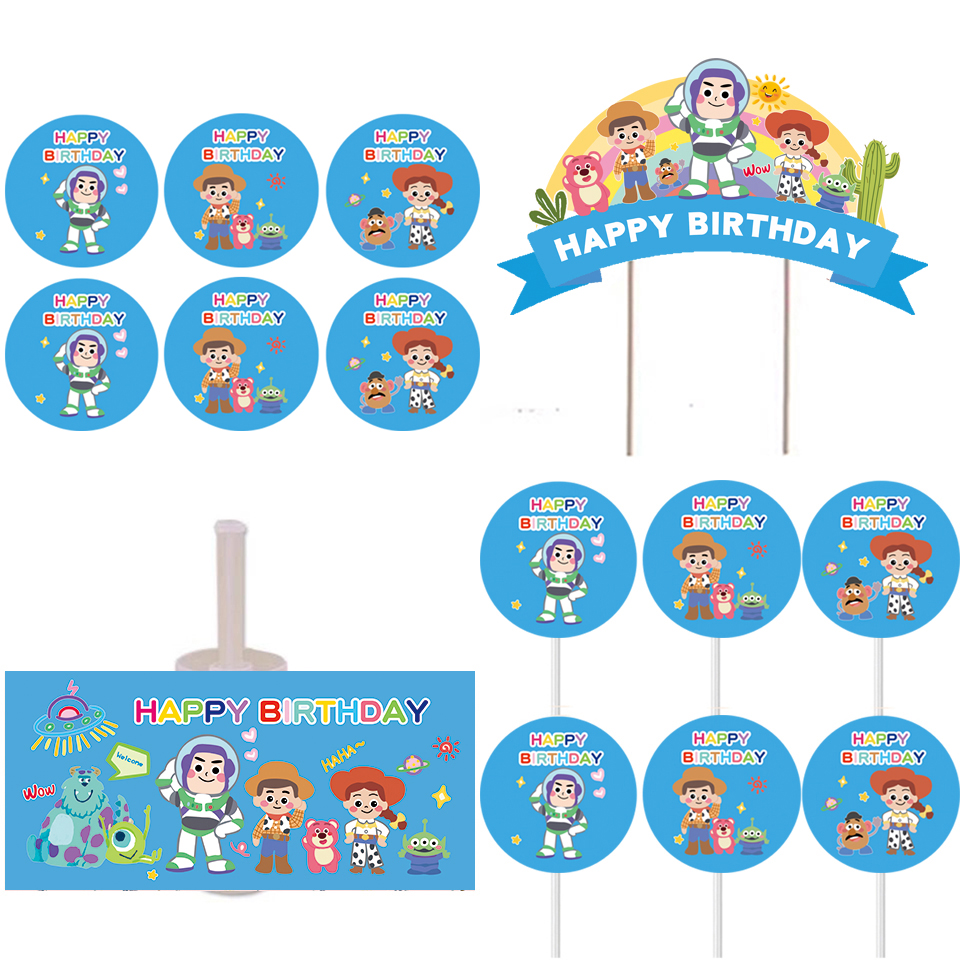 玩具总动员巴斯光年甜品台装饰 推推乐贴纸 布丁瓶 蛋糕插牌 烘焙