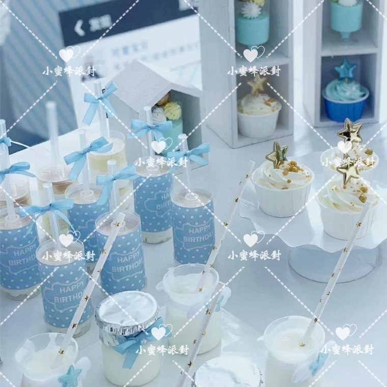 蓝色甜品台布置小王子派对蛋糕
