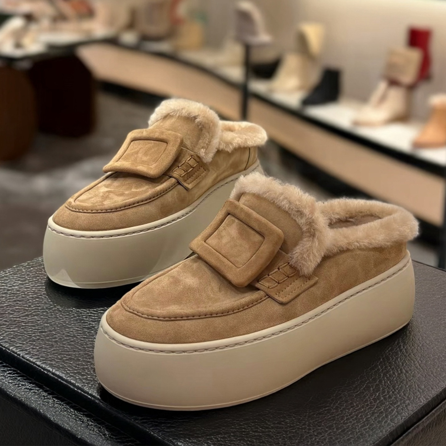 毛毛拖鞋女包头厚底方扣穆勒鞋一脚蹬勃肯羊毛半拖百搭外穿懒人鞋,女鞋,毛毛鞋,淘宝优惠券,粉丝福利购,淘宝优惠卷