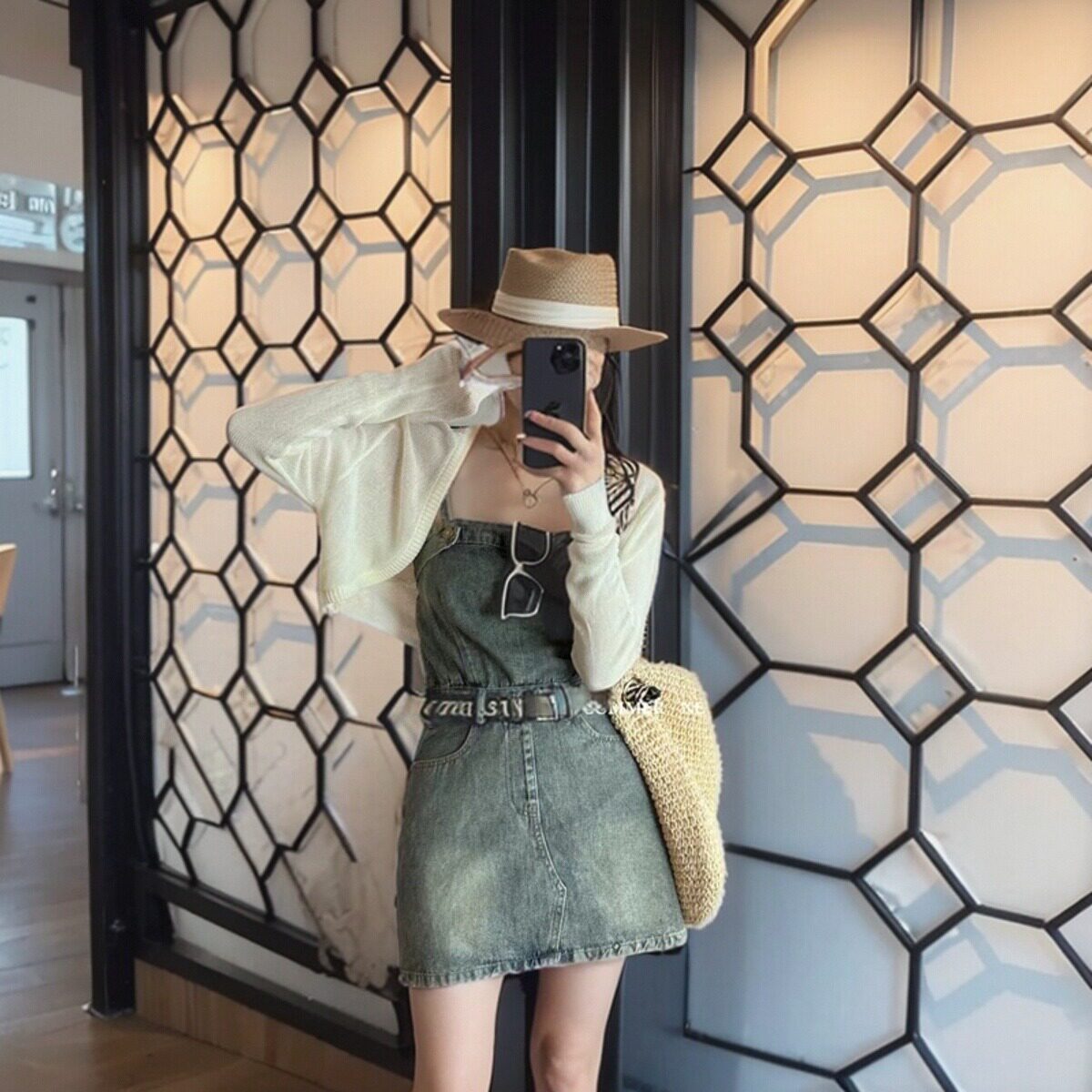 清仓售出牛仔吊带连衣裙女夏季韩版套装高腰修身a字裙