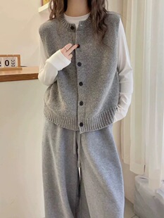 简约大气100%纯山羊绒针织马甲女叠穿圆领开衫毛衣坎肩无袖上衣潮