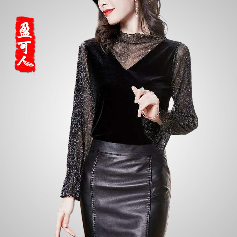 盈可人网纱打底衫女长袖秋冬新款女装内搭少女金丝绒T恤小衫上衣,女装/女士精品,T恤,淘宝优惠券,粉丝福利购,淘宝优惠卷