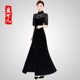 旗袍领大摆裙开叉气质金丝绒长款 盈可人大码 蕾丝性感短袖 连衣裙