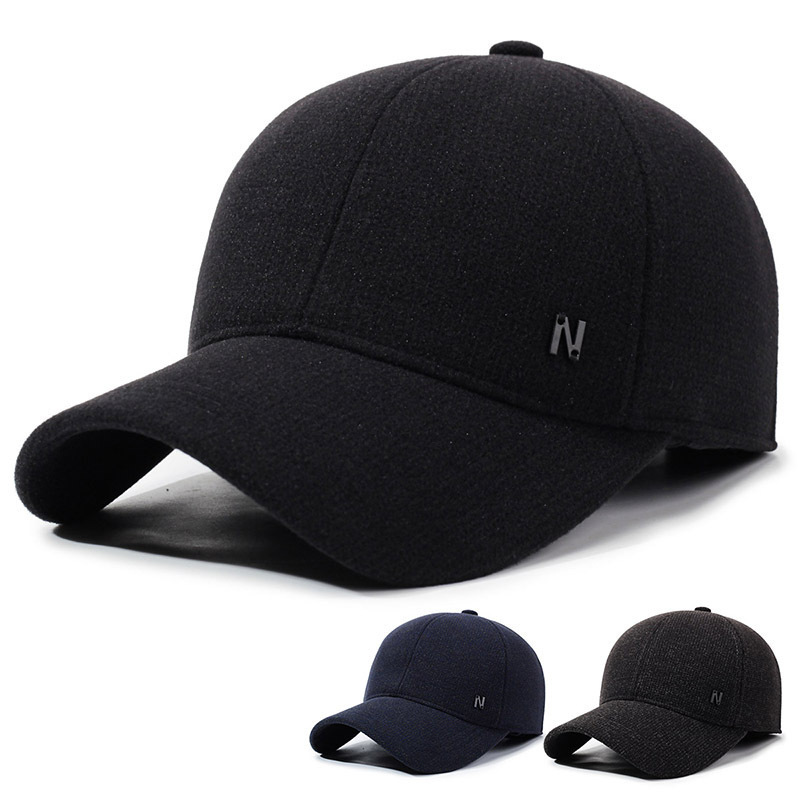 男士帽子秋冬款中老年加厚护耳保暖鸭舌帽户外毛呢防寒爸爸棉