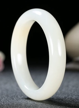 天然和田玉老料手镯白玉手镯女少女款细条玉石玉镯带皮镯子带证书