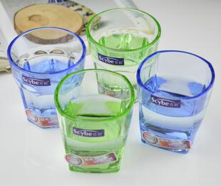 6只装】喜碧耐热九角四角方炫彩色玻璃茶水果汁饮料威士忌玻璃杯