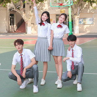 初高中小学生毕业班服套装大合唱表演服装诗歌朗诵白衬衫百褶裙子