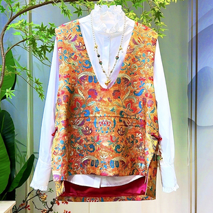 【凤仪马甲】26春马年新中式重工金丝金红色马夹U领时尚百搭马甲