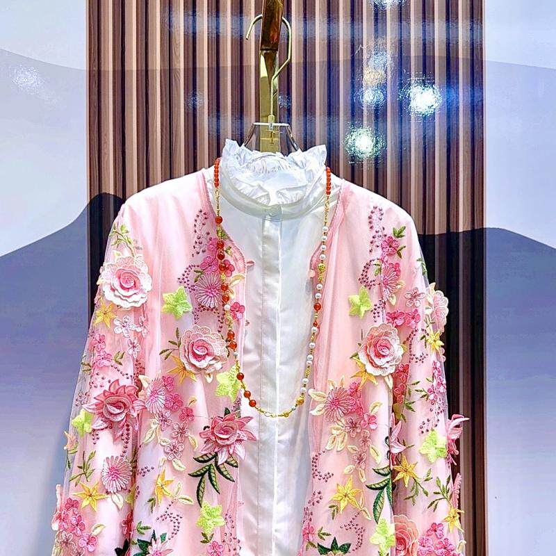 【花仙子2】新中式国风立体花朵复古春秋粉色防嗮外套上衣
