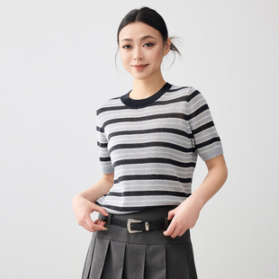 墨麦客女装 新款 通勤休闲百搭短袖 10202. 复古撞色针织上衣2026夏季