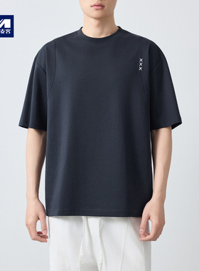 墨麦客高智通勤简约刺绣短袖t恤男2026夏新款松弛感男士T恤75228.