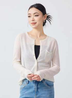 墨麦客女装轻薄羊毛针织上衣2026春新款微透卷边外搭开衫女10177.