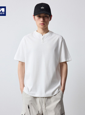 墨麦客男装高智通勤亨利领短袖t恤男2026夏新款宽松男士T恤75290.