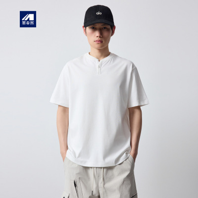 墨麦客高智通勤亨利领短袖T恤男