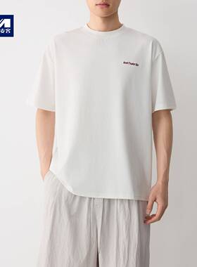 墨麦客街头休闲字母刺绣短袖男2026夏新款200g圆领男士t恤75943.