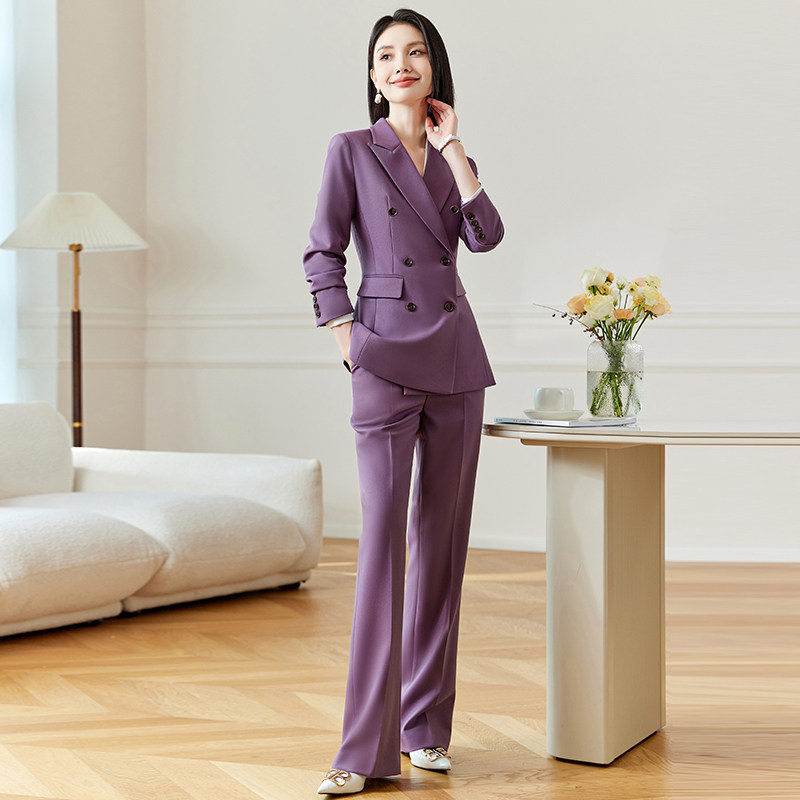 高级感西装套装女阔腿裤紫色小众西服外套气质时尚通勤职业装春秋