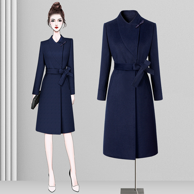 新中式酒店前台接待工装呢子职业羊毛大衣女外套春秋售楼部工作服