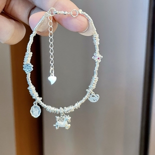 足银999纯银马上有钱花盘缠手链女新中式国风碎银子手链女友礼物