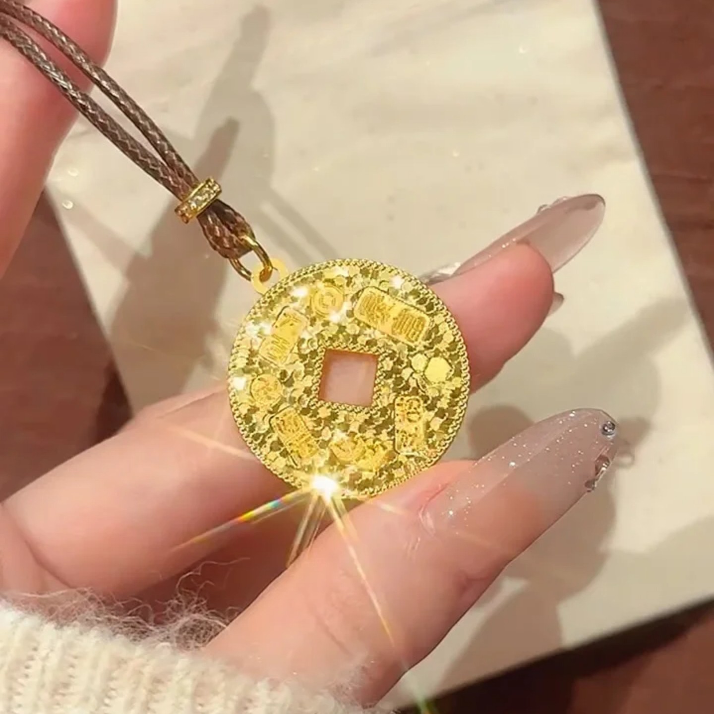 足银9999纯银碎冰冰钱币吉言项链女实心碎银子吊坠新中式女友礼物