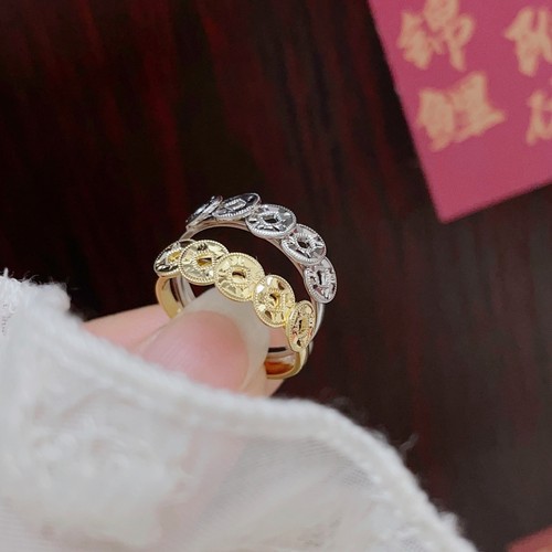 足银999纯银碎冰冰五帝钱币戒指