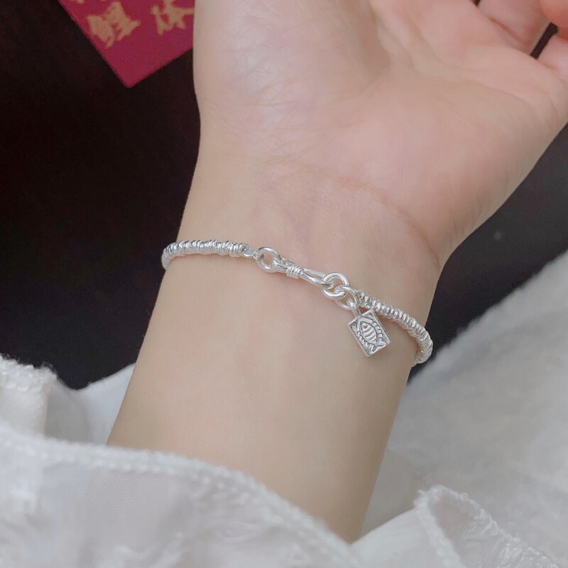 足银990纯银鱼骨盘缠手链女转运珠手串新中式国风女友情人节礼物