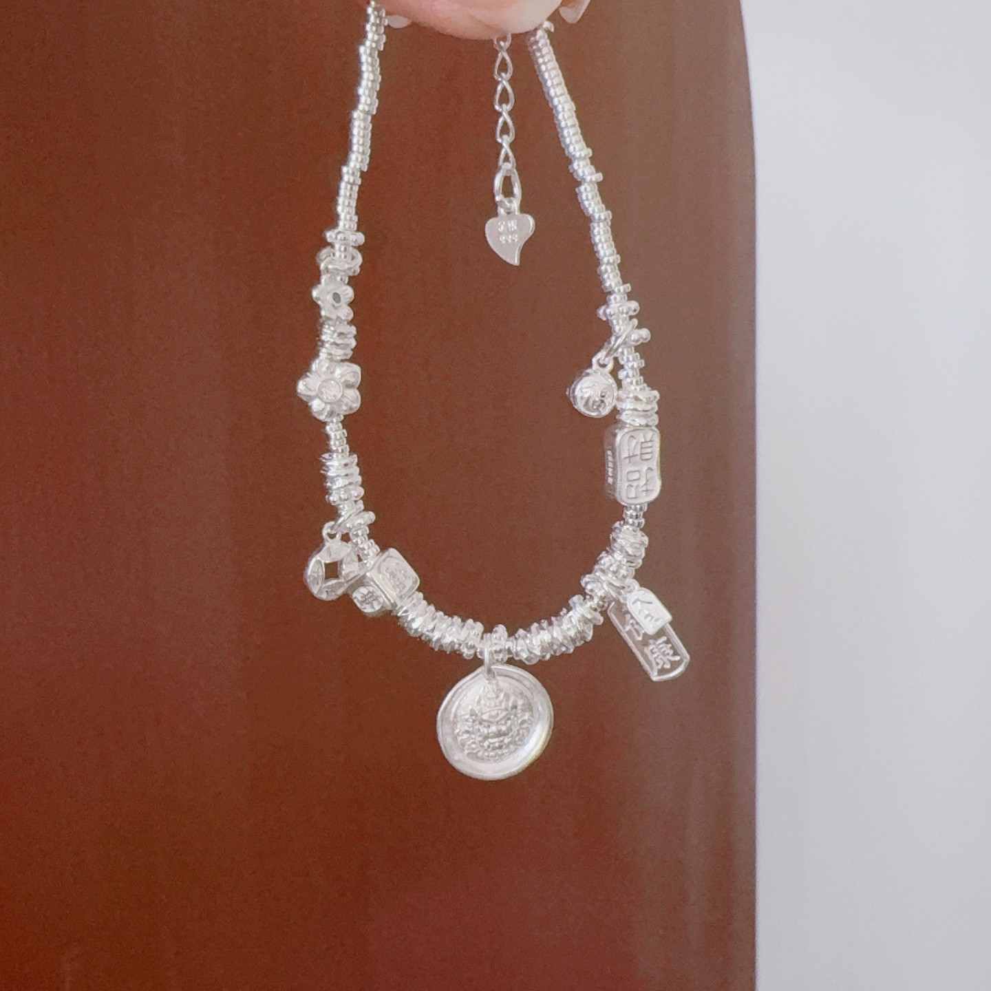 足银999纯银黄财神吉言盘缠手链女钱币碎银子手链新中式女友礼物