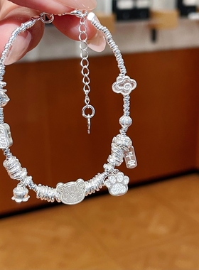 足银999纯银猫爪小熊盘缠手链女