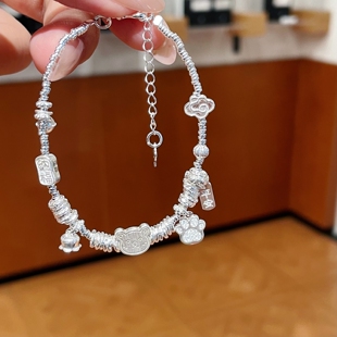 足银999纯银猫爪小熊盘缠手链女多宝碎银子手链新中式女友礼物