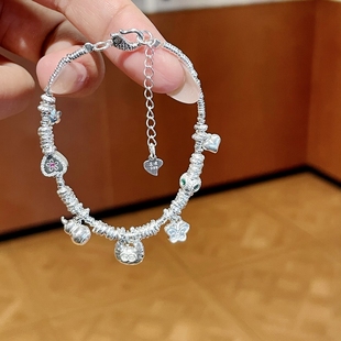 足银999纯银葫芦钱币胖福盘缠手链女爱心碎银子手链新中式女礼物