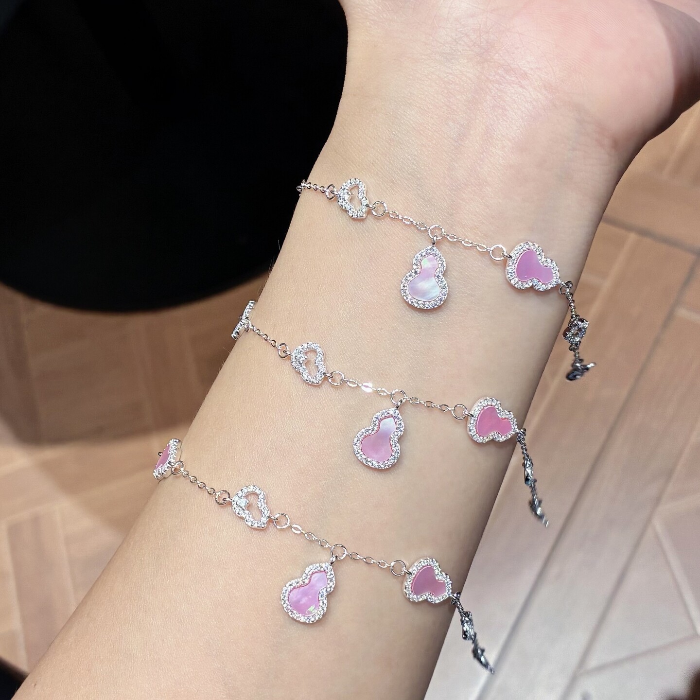 足银99纯银粉贝葫芦手链女